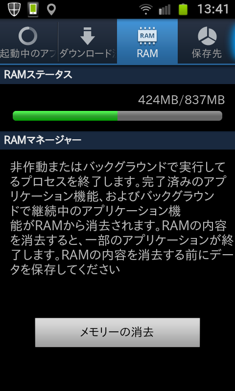 Galaxy S2の内蔵RAM容量